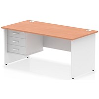 Impulse 1600mm Two-Tone Rectangular Desk, White Panel End Leg, Beech, With 3 Drawer Fixed Pedestal