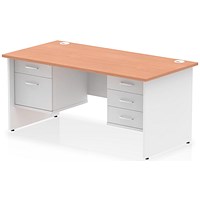 Impulse 1600mm Two-Tone Rectangular Desk, White Panel End Leg, Beech, With 2 Drawer and 3 Drawer Fixed Pedestal