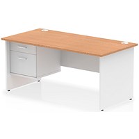 Impulse 1600mm Two-Tone Rectangular Desk, White Panel End Leg, Oak, With 2 Drawer Fixed Pedestal