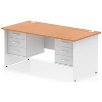 Impulse 1600mm Two-Tone Rectangular Desk, White Panel End Leg, Oak, With 2 x 3 Drawer Fixed Pedestal