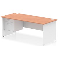 Impulse 1800mm Two-Tone Rectangular Desk, White Panel End Leg, Beech, With 2 Drawer Fixed Pedestal