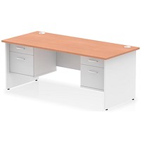 Impulse 1800mm Two-Tone Rectangular Desk, White Panel End Leg, Beech, With 2 x 2 Drawer Fixed Pedestal