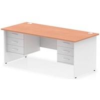 Impulse 1800mm Two-Tone Rectangular Desk, White Panel End Leg, Beech, With 2 x 3 Drawer Fixed Pedestal