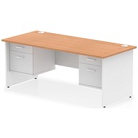 Impulse 1800mm Two-Tone Rectangular Desk, White Panel End Leg, Oak, With 2 x 2 Drawer Fixed Pedestal