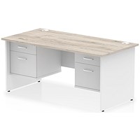 Impulse 1600mm Two-Tone Rectangular Desk, White Panel End Leg, Grey Oak, With 2 x 2 Drawer Fixed Pedestal