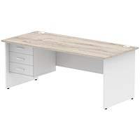 Impulse 1800mm Two-Tone Rectangular Desk, White Panel End Leg, Grey Oak, With 3 Drawer Fixed Pedestal