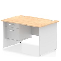 Impulse 1200mm Two-Tone Rectangular Desk, White Panel End Leg, Maple, With 2 Drawer Fixed Pedestal