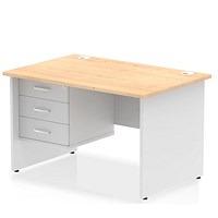 Impulse 1200mm Two-Tone Rectangular Desk, White Panel End Leg, Maple, With 3 Drawer Fixed Pedestal