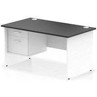 Impulse 1400mm Two-Tone Rectangular Desk, White Panel End Leg, Black, With 2 Drawer Fixed Pedestal