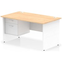 Impulse 1400mm Two-Tone Rectangular Desk, White Panel End Leg, Maple, With 2 Drawer Fixed Pedestal