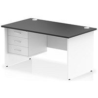 Impulse 1400mm Two-Tone Rectangular Desk, White Panel End Leg, Black, With 3 Drawer Fixed Pedestal