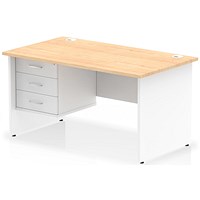 Impulse 1400mm Two-Tone Rectangular Desk, White Panel End Leg, Maple, With 3 Drawer Fixed Pedestal