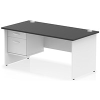 Impulse 1600mm Two-Tone Rectangular Desk, White Panel End Leg, Black, With 2 Drawer Fixed Pedestal