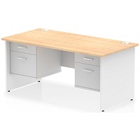 Impulse 1600mm Two-Tone Rectangular Desk, White Panel End Leg, Maple, With 2 x 2 Drawer Fixed Pedestal