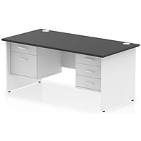 Impulse 1600mm Two-Tone Rectangular Desk, White Panel End Leg, Black, With 2 Drawer and 3 Drawer Fixed Pedestal