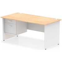 Impulse 1600mm Two-Tone Rectangular Desk, White Panel End Leg, Maple, With 2 Drawer Fixed Pedestal