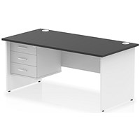 Impulse 1600mm Two-Tone Rectangular Desk, White Panel End Leg, Black, With 3 Drawer Fixed Pedestal