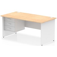 Impulse 1600mm Two-Tone Rectangular Desk, White Panel End Leg, Maple, With 3 Drawer Fixed Pedestal