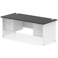 Impulse 1800mm Two-Tone Rectangular Desk, White Panel End Leg, Black, With 2 x 2 Drawer Fixed Pedestal