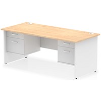 Impulse 1800mm Two-Tone Rectangular Desk, White Panel End Leg, Maple, With 2 x 2 Drawer Fixed Pedestal