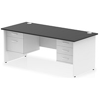 Impulse 1800mm Two-Tone Rectangular Desk, White Panel End Leg, Black, With 2 Drawer and 3 Drawer Fixed Pedestal