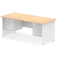 Impulse 1800mm Two-Tone Rectangular Desk, White Panel End Leg, Maple, With 2 Drawer and 3 Drawer Fixed Pedestal