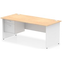 Impulse 1800mm Two-Tone Rectangular Desk, White Panel End Leg, Maple, With 2 Drawer Fixed Pedestal