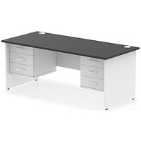 Impulse 1800mm Two-Tone Rectangular Desk, White Panel End Leg, Black, With 2 x 3 Drawer Fixed Pedestal