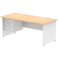 Impulse 1800mm Two-Tone Rectangular Desk, White Panel End Leg, Maple, With 3 Drawer Fixed Pedestal