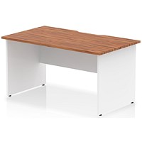 Impulse 1400mm Two-Tone Scalloped Edge Rectangular Desk, White Panel End Legs, Walnut