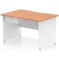 Impulse 1200mm Two-Tone Scalloped Edge Rectangular Desk, White Panel End Legs, Oak, With 1 x 1 Drawer Fixed Pedestal