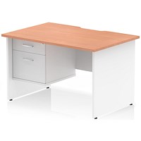 Impulse 1200mm Two-Tone Scalloped Edge Rectangular Desk, White Panel End Legs, Beech, With 1 x 2 Drawer Fixed Pedestal