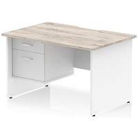 Impulse 1200mm Two-Tone Scalloped Edge Rectangular Desk, White Panel End Legs, Grey Oak, With 1 x 2 Drawer Fixed Pedestal