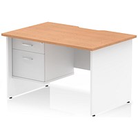 Impulse 1200mm Two-Tone Scalloped Edge Rectangular Desk, White Panel End Legs, Oak, With 1 x 2 Drawer Fixed Pedestal