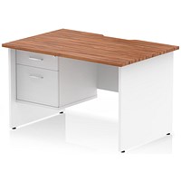 Impulse 1200mm Two-Tone Scalloped Edge Rectangular Desk, White Panel End Legs, Walnut, With 1 x 2 Drawer Fixed Pedestal