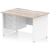 Impulse 1200mm Two-Tone Scalloped Edge Rectangular Desk, White Panel End Legs, Grey Oak, With 1 x 3 Drawer Fixed Pedestal