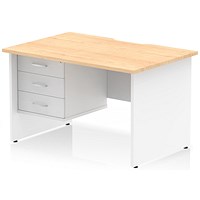 Impulse 1200mm Two-Tone Scalloped Edge Rectangular Desk, White Panel End Legs, Maple, With 1 x 3 Drawer Fixed Pedestal