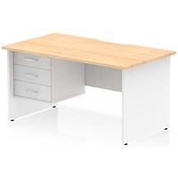 Impulse 1400mm Two-Tone Scalloped Edge Rectangular Desk, White Panel End Legs, Maple, With 1 x 3 Drawer Fixed Pedestal