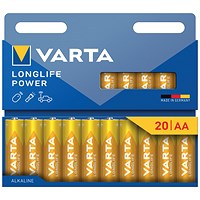 Varta Longlife AA 1.5V Alkaline Batteries, Pack of 20