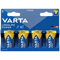 Varta Longlife Power D 1.5V Alkaline Batteries, Pack of 4