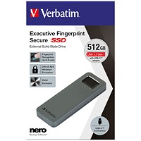 Verbatim Executive Fingerprint USB 3.0 Portable Secure Solid State Drive, 512GB