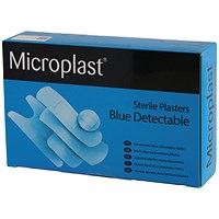 Microplast Blue Detectable Plasters, Assorted Sizes, Pack of 100
