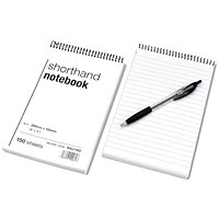 Everyday Wirebound Shorthand Notebook, 200x125mm, Ruled, 300 Pages, White, Pack of 10 Everyday Wirebound Shorthand Notebook, 200x125mm, Ruled, 300 Pages, White, Pack of 10