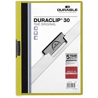 Durable A4 Duraclip Folders, 3mm Spine, Green, Pack of 25