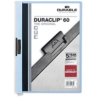 Durable A4 Duraclip Folders, 6mm Spine, Light Blue, Pack of 25