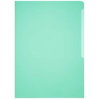 Durable A4 Clear Plastic Cut Flush Document Wallet Folder, Green, Pack of 50