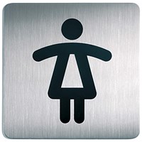 Durable Stainless Steel Adhesive Ladies WC Symbol Square Bathroom Toilet Sign, 150x150mm, Black on Silver