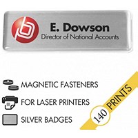 The Mighty Badge Re-Usable Name Badge Unit, 190x635mm/0.75"x2.5", Magnetic Fastener, Silver, Pack of 100