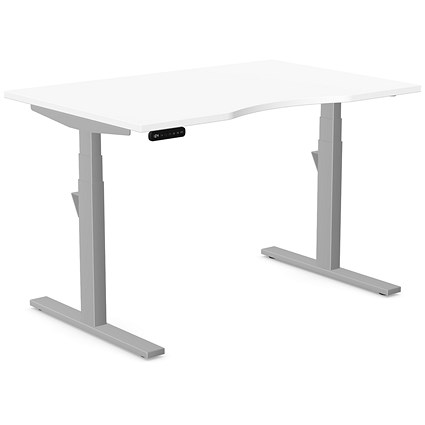 Leap Sit-Stand Desk with Scallop, Silver Leg, 1200mm, White Top