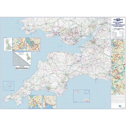 Map Marketing Wall Road Map 4 Miles to 1 inch Scale W1240xH950mm SW England and S Wales